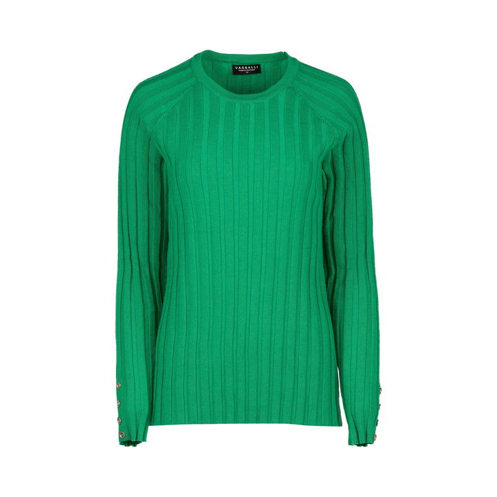 1071 Jungle - Round Neck Ribbed Knit Jumper with Dome Cuff Detail - Vassalli