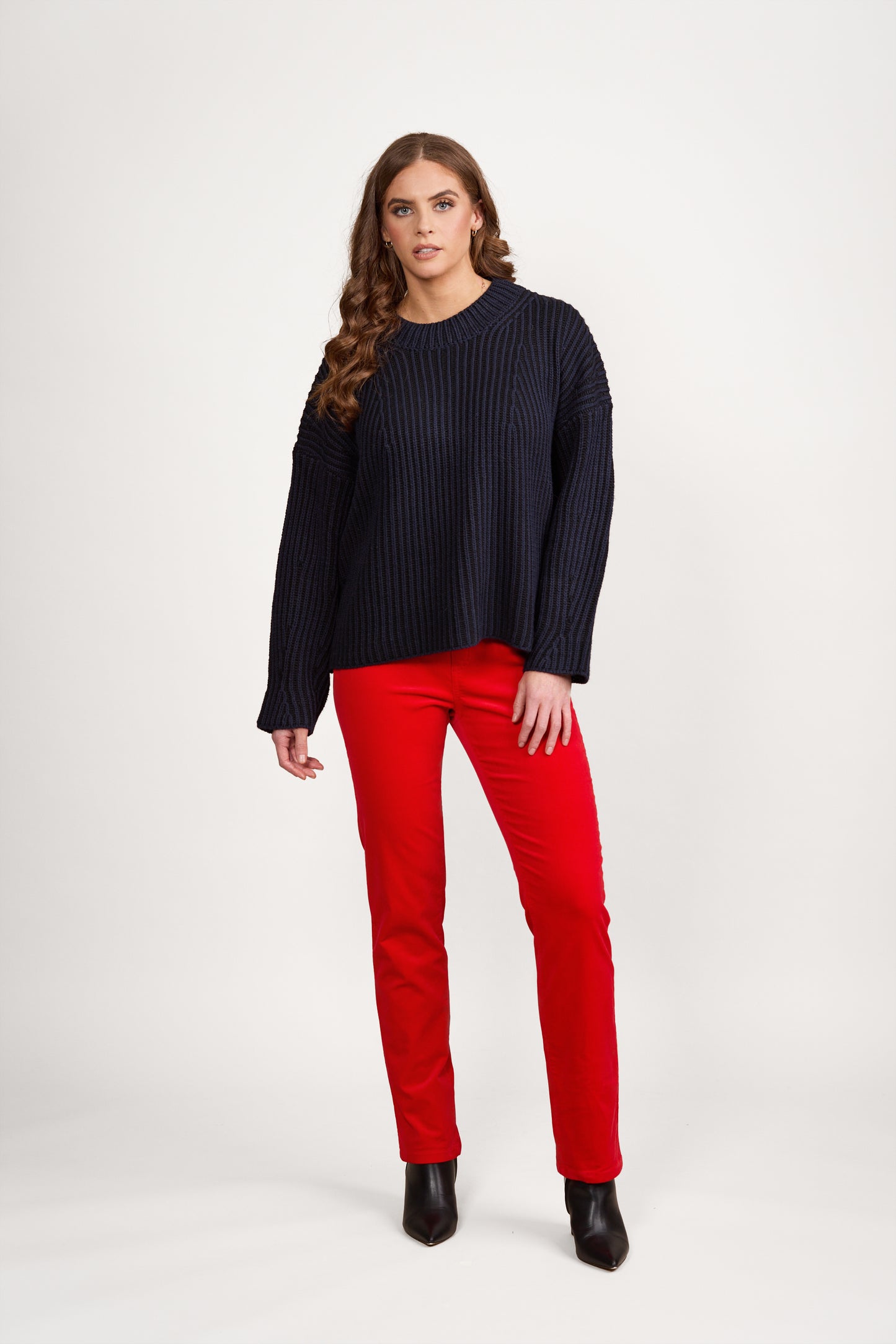 1077 Ink/Black - High Neck Two Tone Sweater with Shaped Sleeve - Vassalli