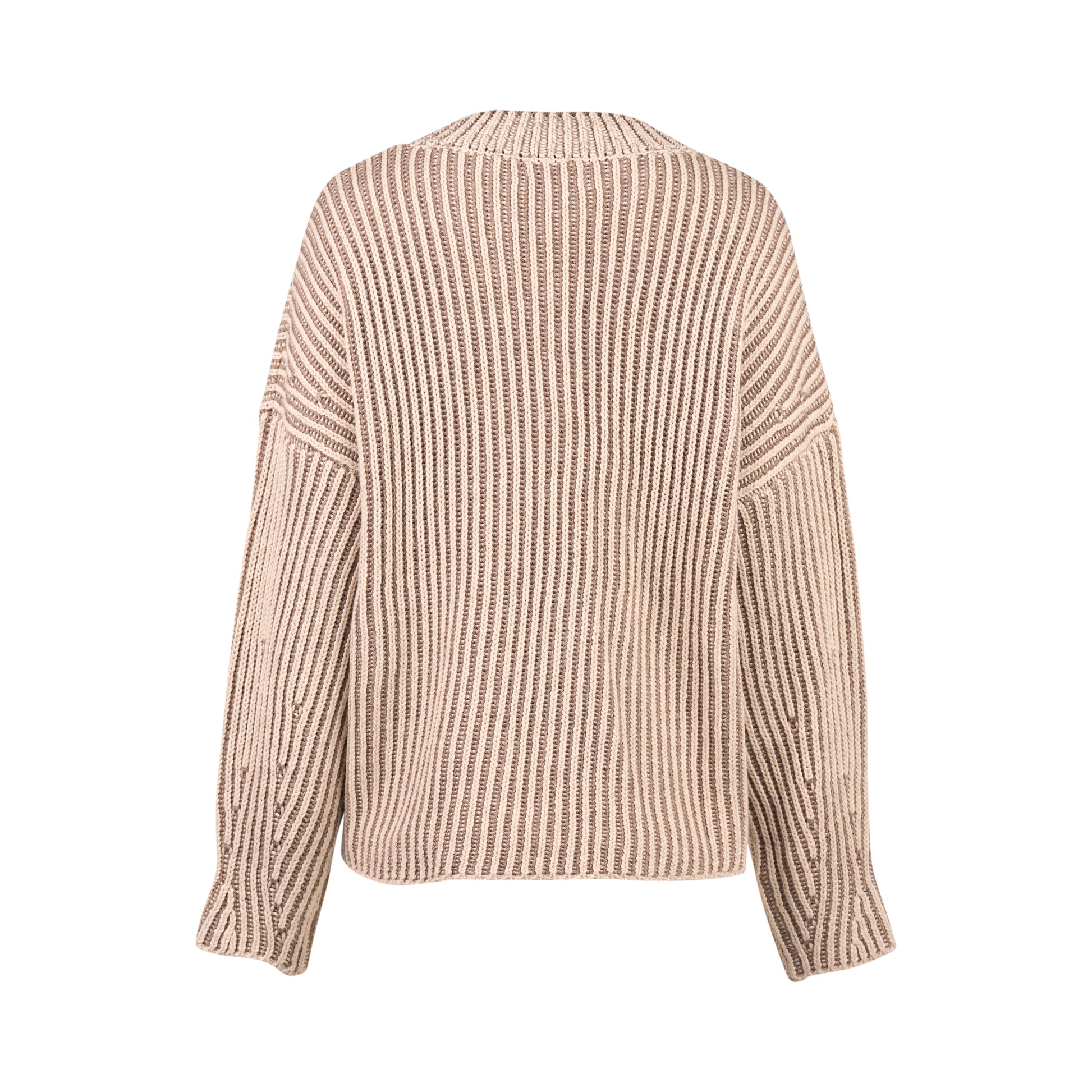 1077 Oatmeal/Brown - High Neck Two Tone Sweater with Shaped Sleeve - Vassalli