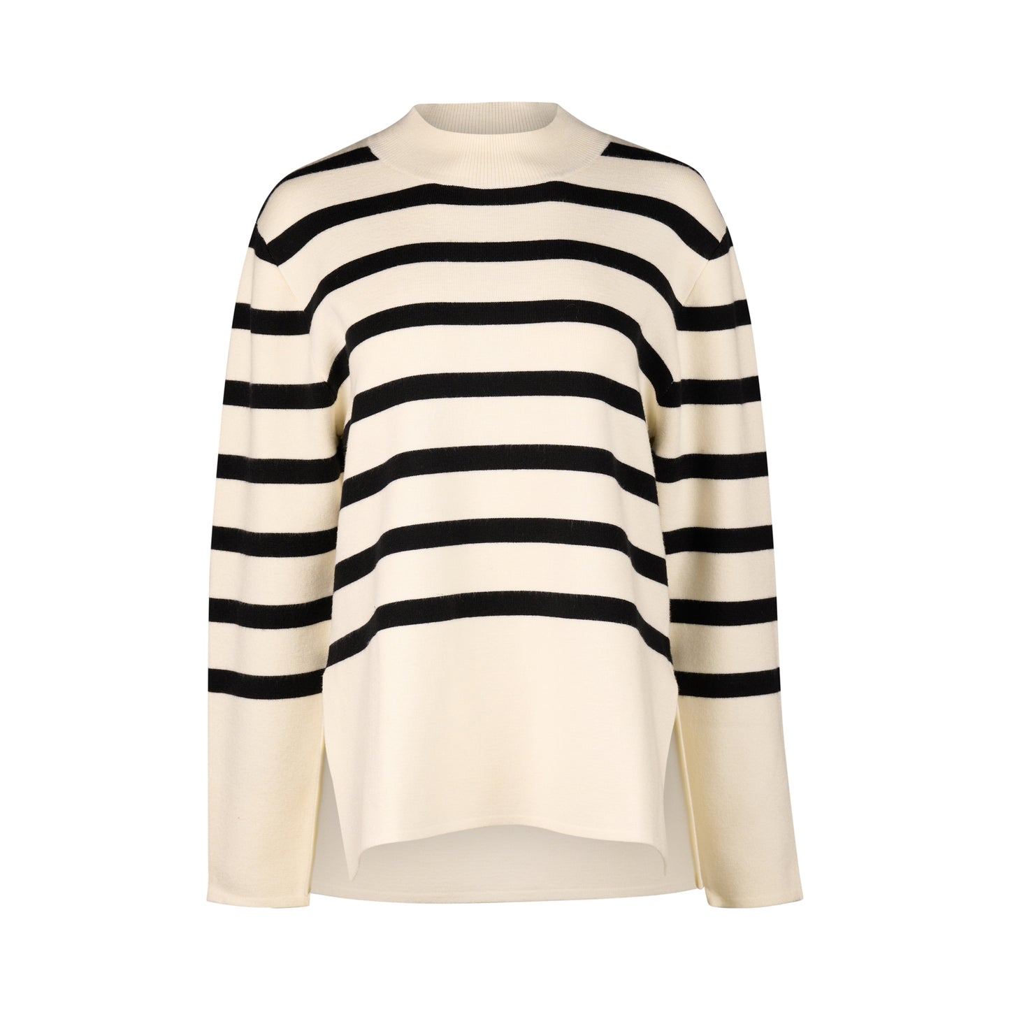 1078 Off White/Black - High Neck Relaxed Fit Sweater with Side Splits - Vassalli