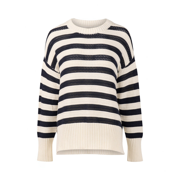 1079 Off White/Ink - Round Neck Relaxed Jumper - Vassalli