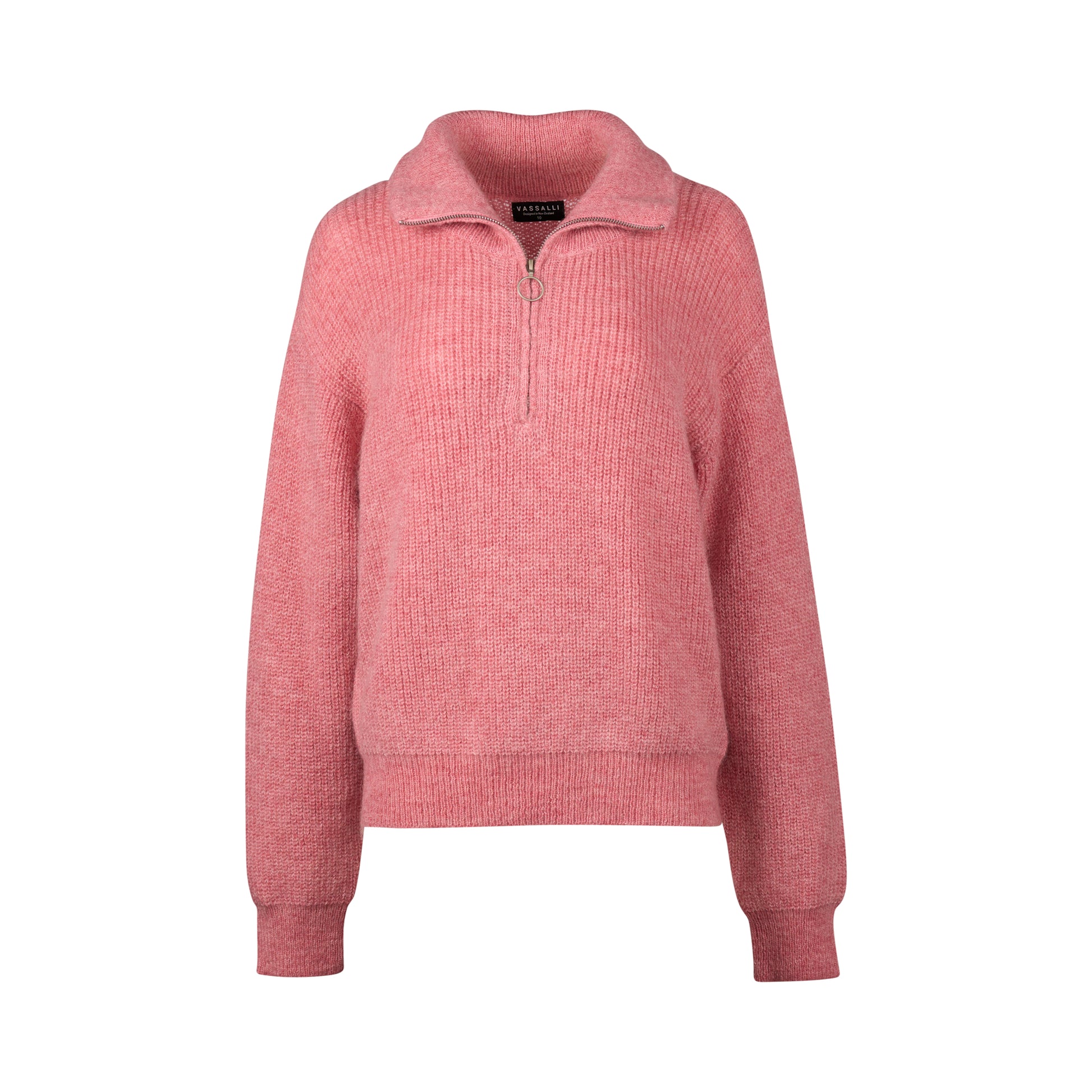 1080 Rose Pink - Relaxed Fit Half Zip Sweater with Collar - Vassalli