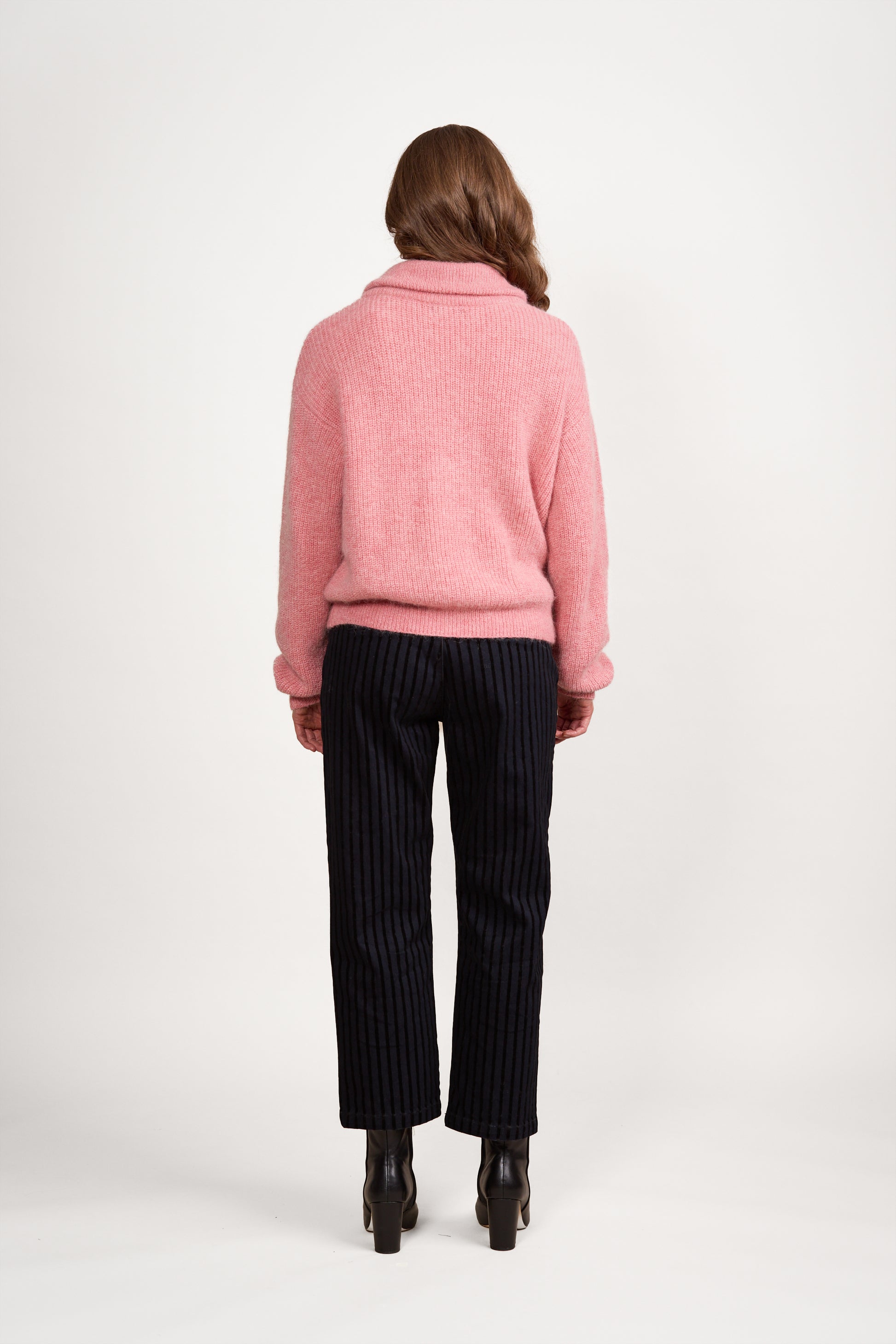 1080 Rose Pink - Relaxed Fit Half Zip Sweater with Collar - Vassalli