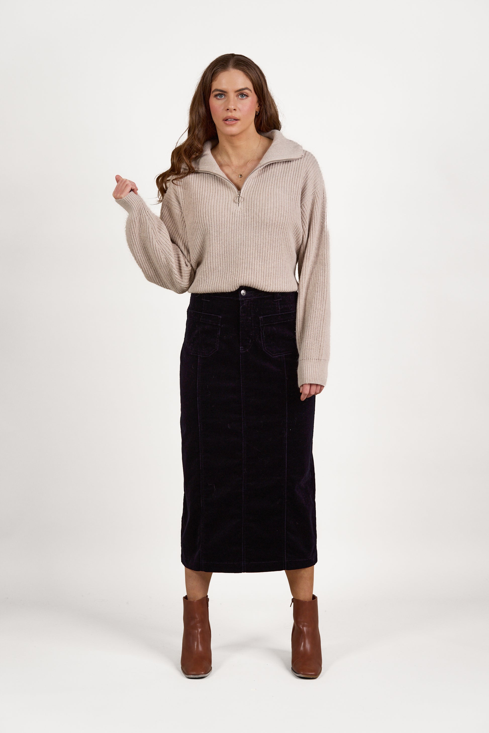 1080 Oatmeal - Relaxed Fit Half Zip Sweater with Collar - Vassalli