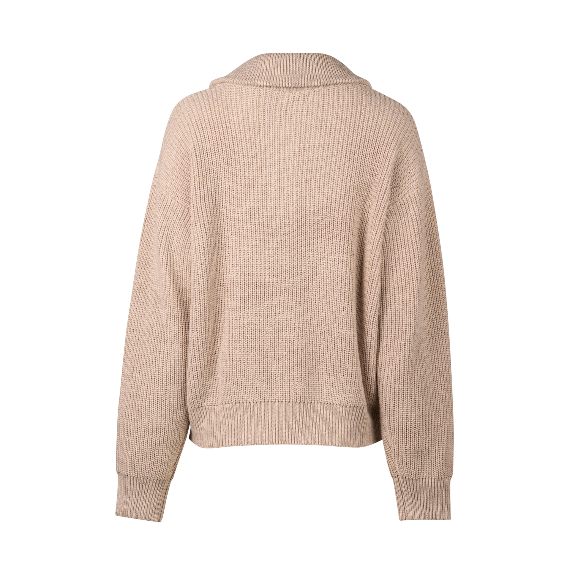 1080 Oatmeal - Relaxed Fit Half Zip Sweater with Collar - Vassalli