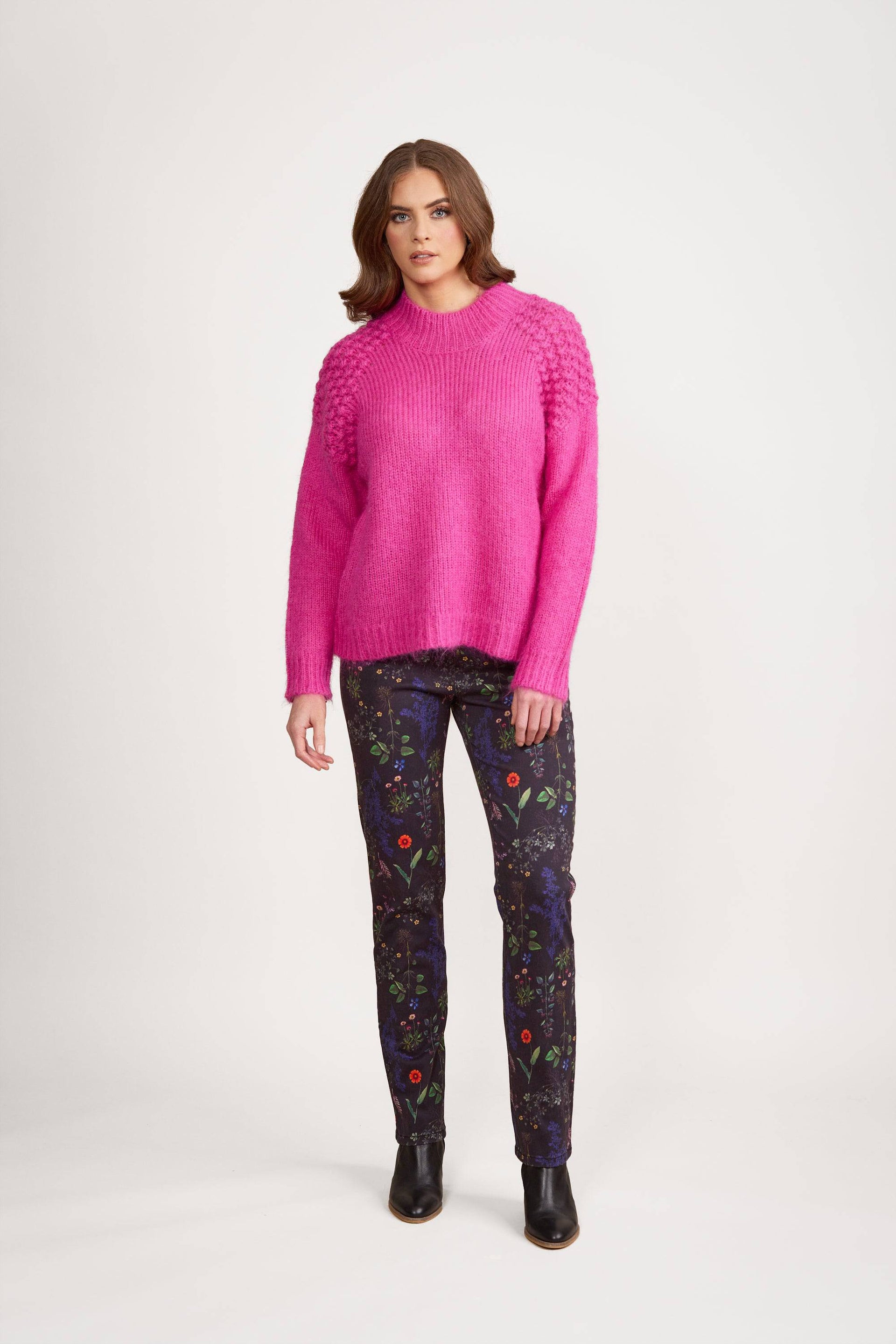1081 Magenta - Bobble Detail Sweater with High Neck - Vassalli