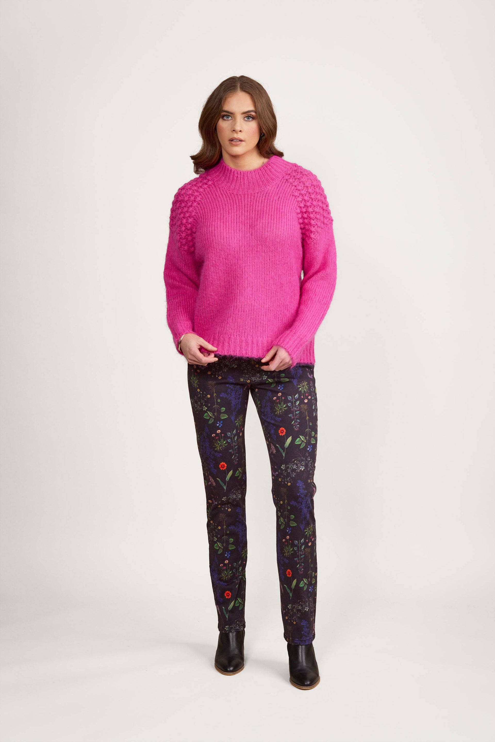 1081 Magenta - Bobble Detail Sweater with High Neck - Vassalli