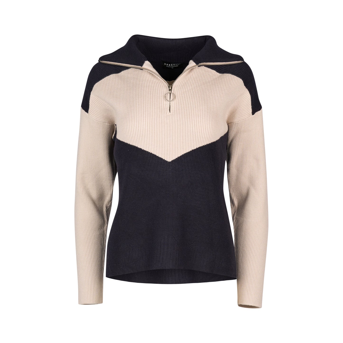 1084 Ink/Oatmeal - Half Zip Sweater with Collar - Vassalli