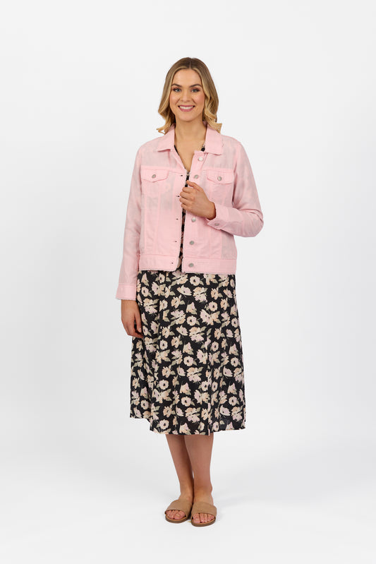 2026A Light Pink - Linen Jacket with Frayed Seams - Vassalli