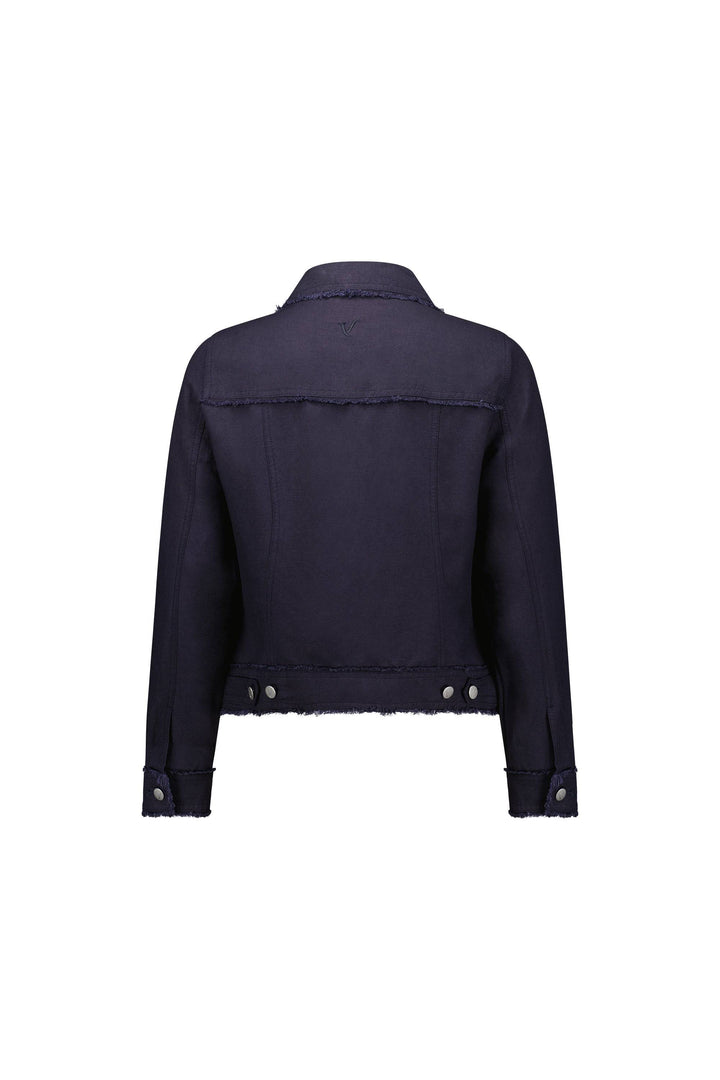 2026A Navy - Linen Jacket with Frayed Seams - Vassalli