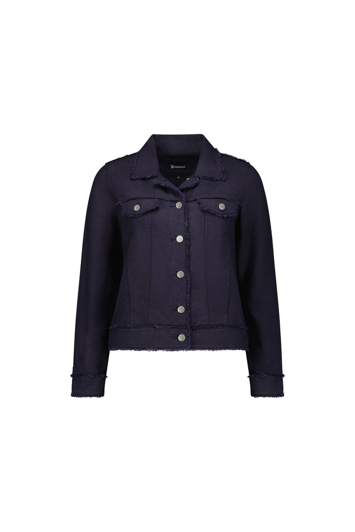 2026A Navy - Linen Jacket with Frayed Seams - Vassalli