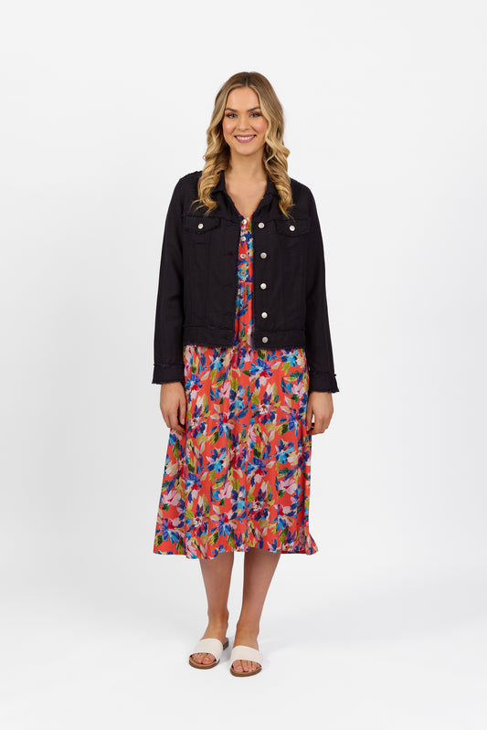2026A Navy - Linen Jacket with Frayed Seams - Vassalli