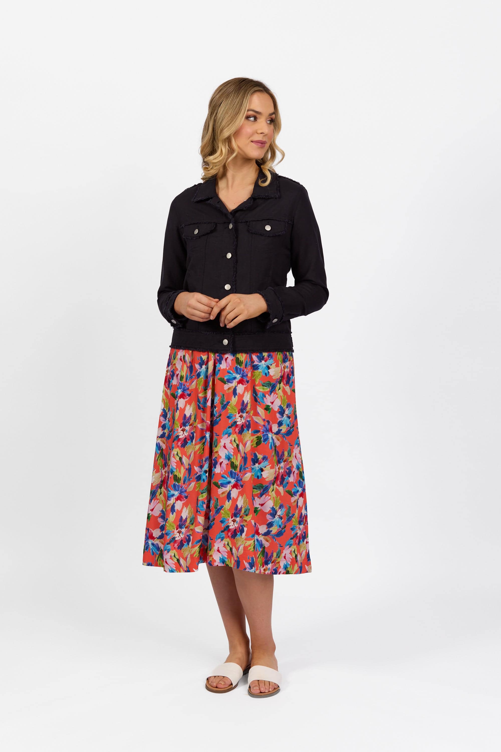 2026A Navy - Linen Jacket with Frayed Seams - Vassalli