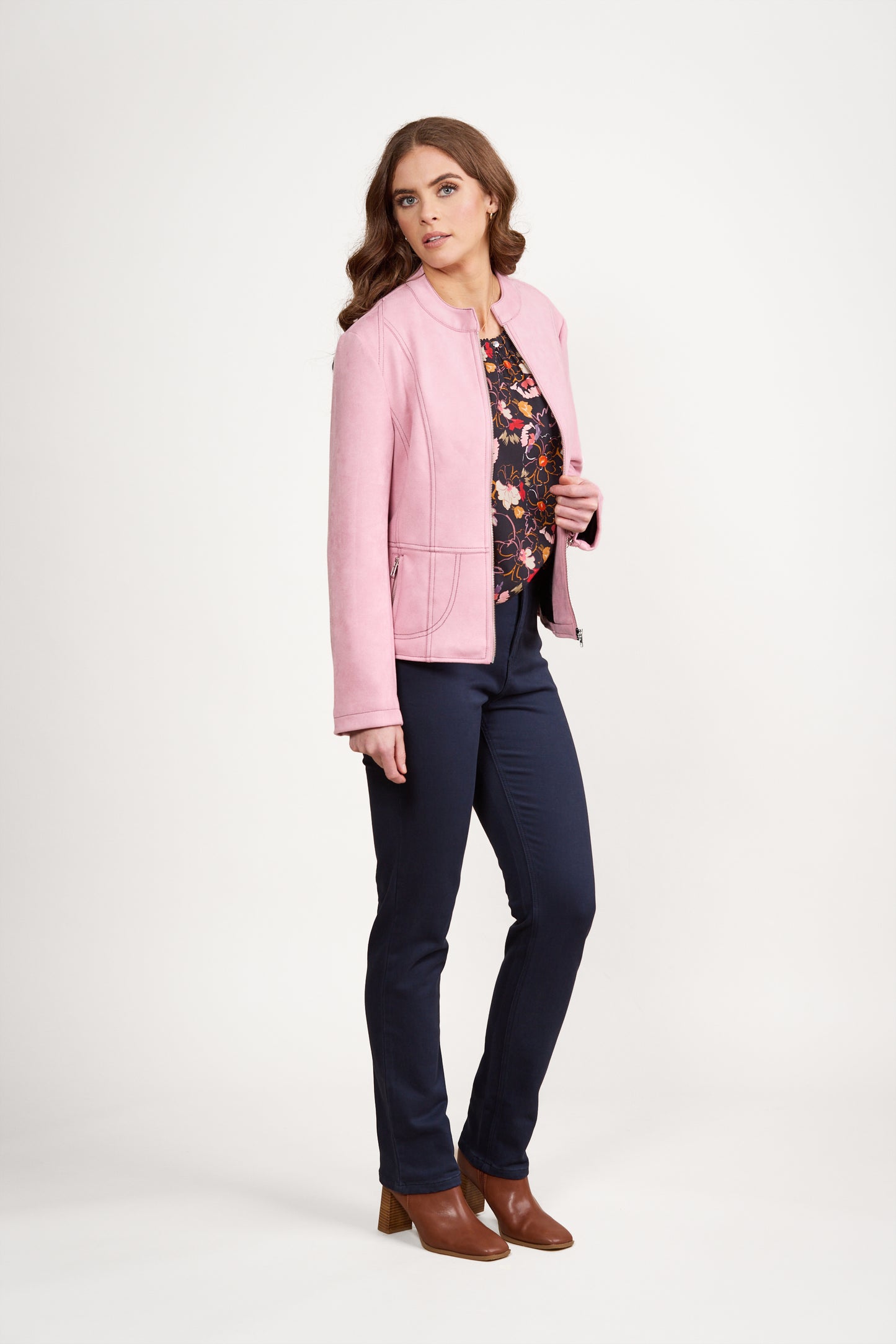 2059B Rose - Long Sleeve Lined Zip Up Jacket with Front Zip detailing - Vassalli