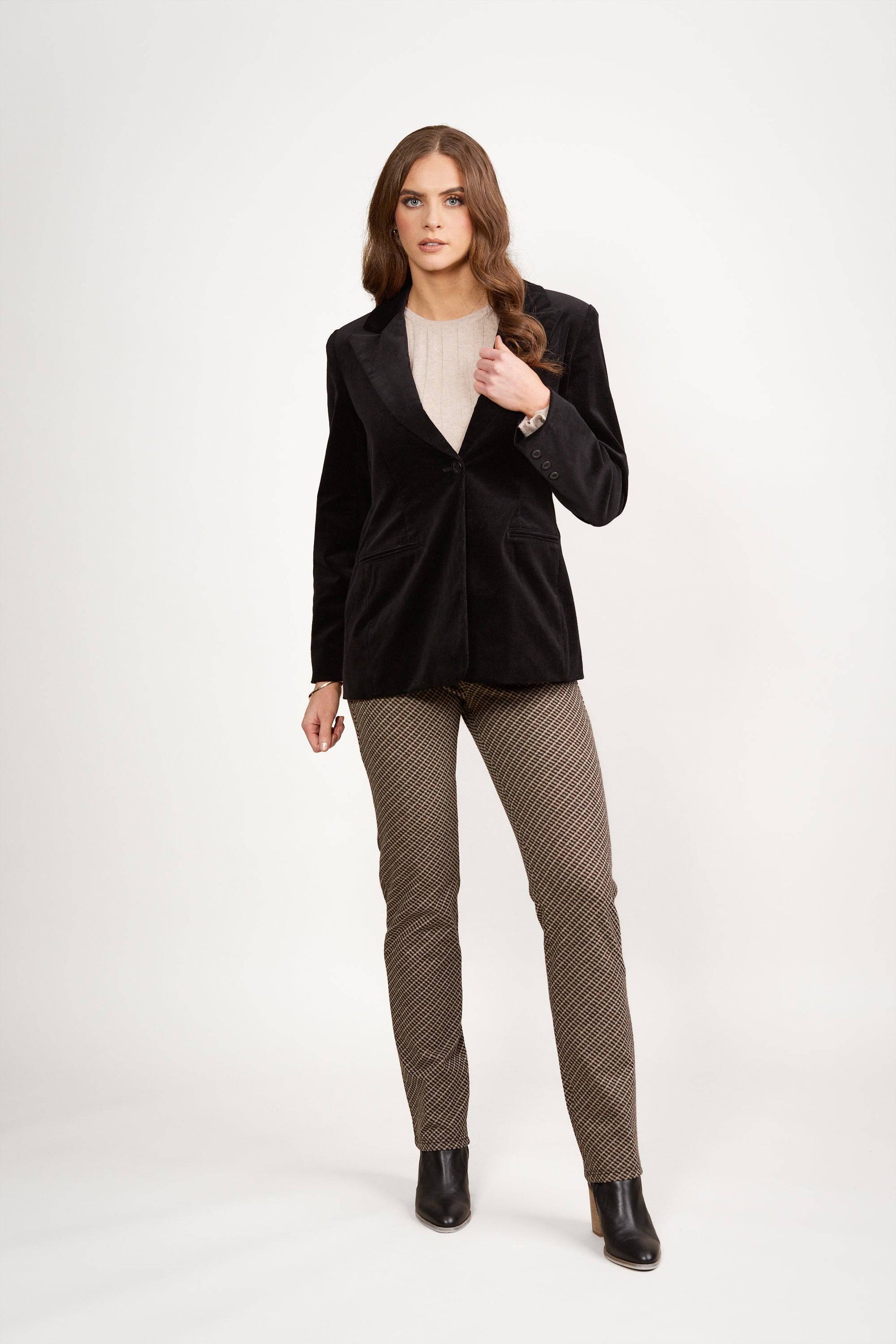 2063M Black - Shaped Lined Cord Blazer with Back Vent and Button Cuff Detail - Vassalli