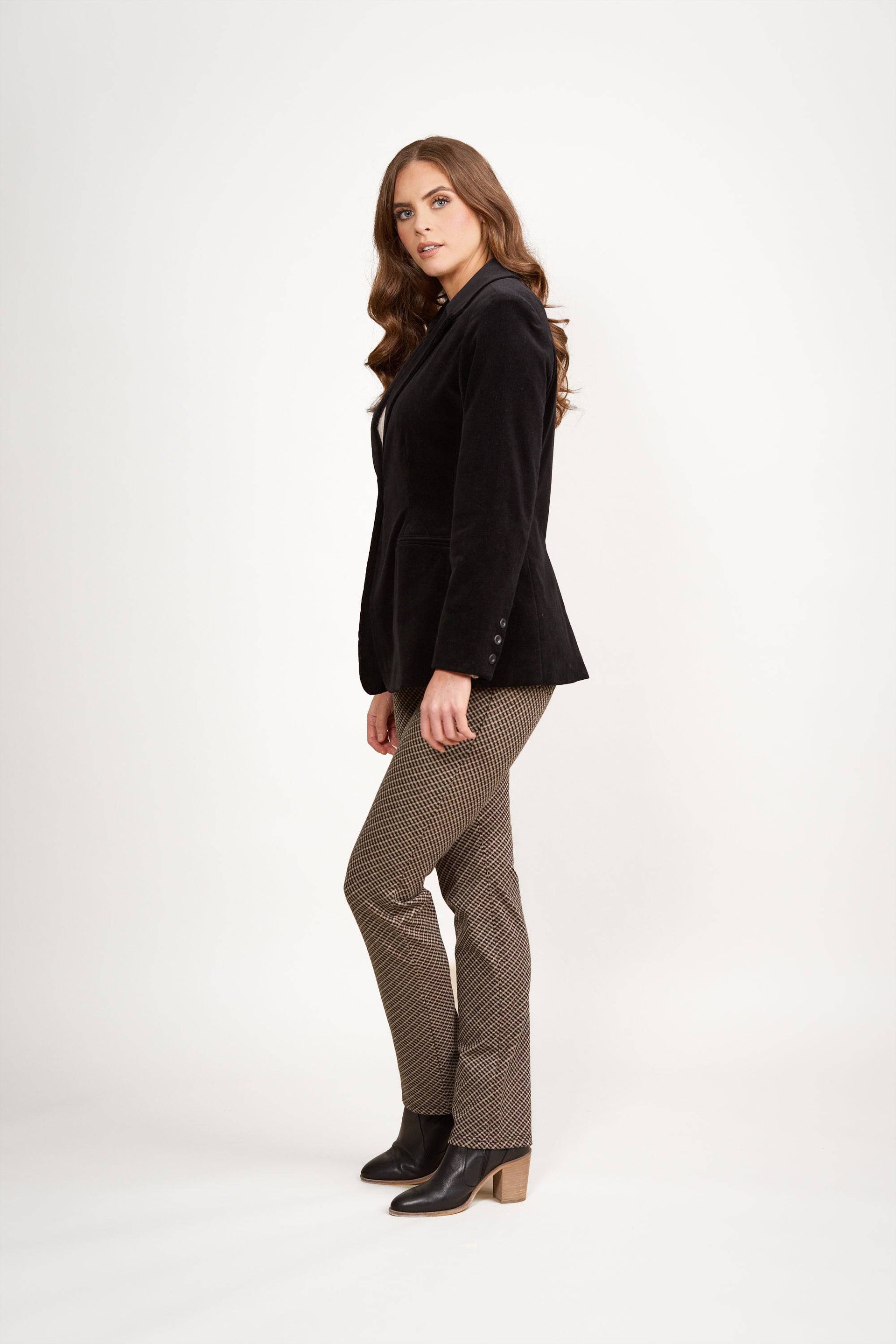 2063M Black - Shaped Lined Cord Blazer with Back Vent and Button Cuff Detail - Vassalli