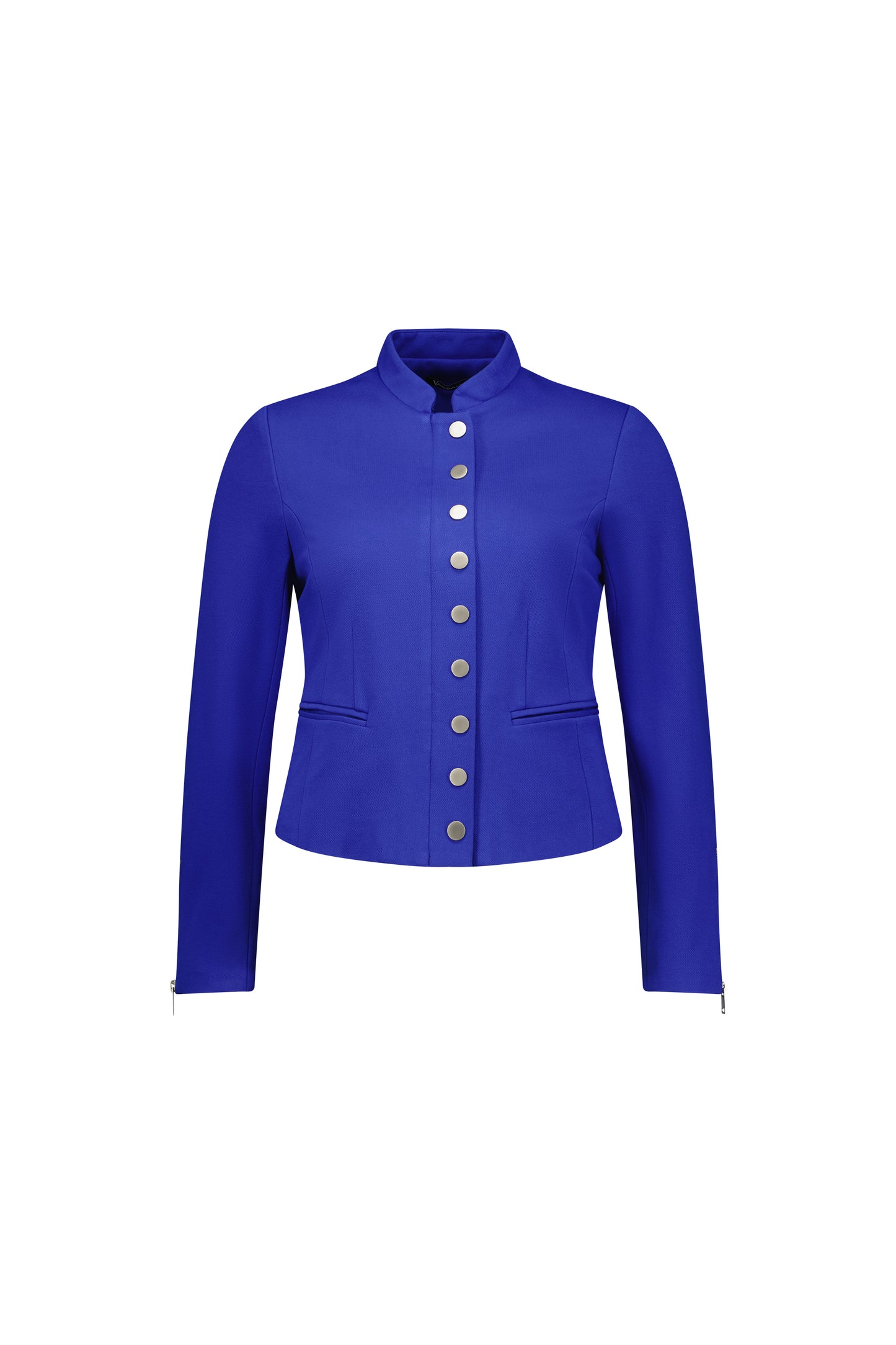 2067 Royal Blue - Zip Up Military Style Lined Jacket with Button Detail - Vassalli