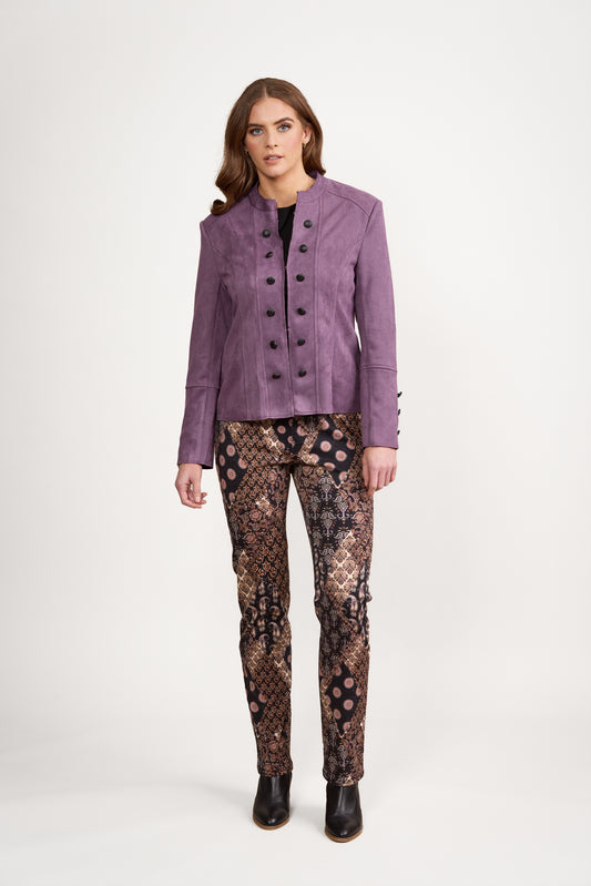 2078 Grape - Military Style Jacket with Button Front Detail - Vassalli