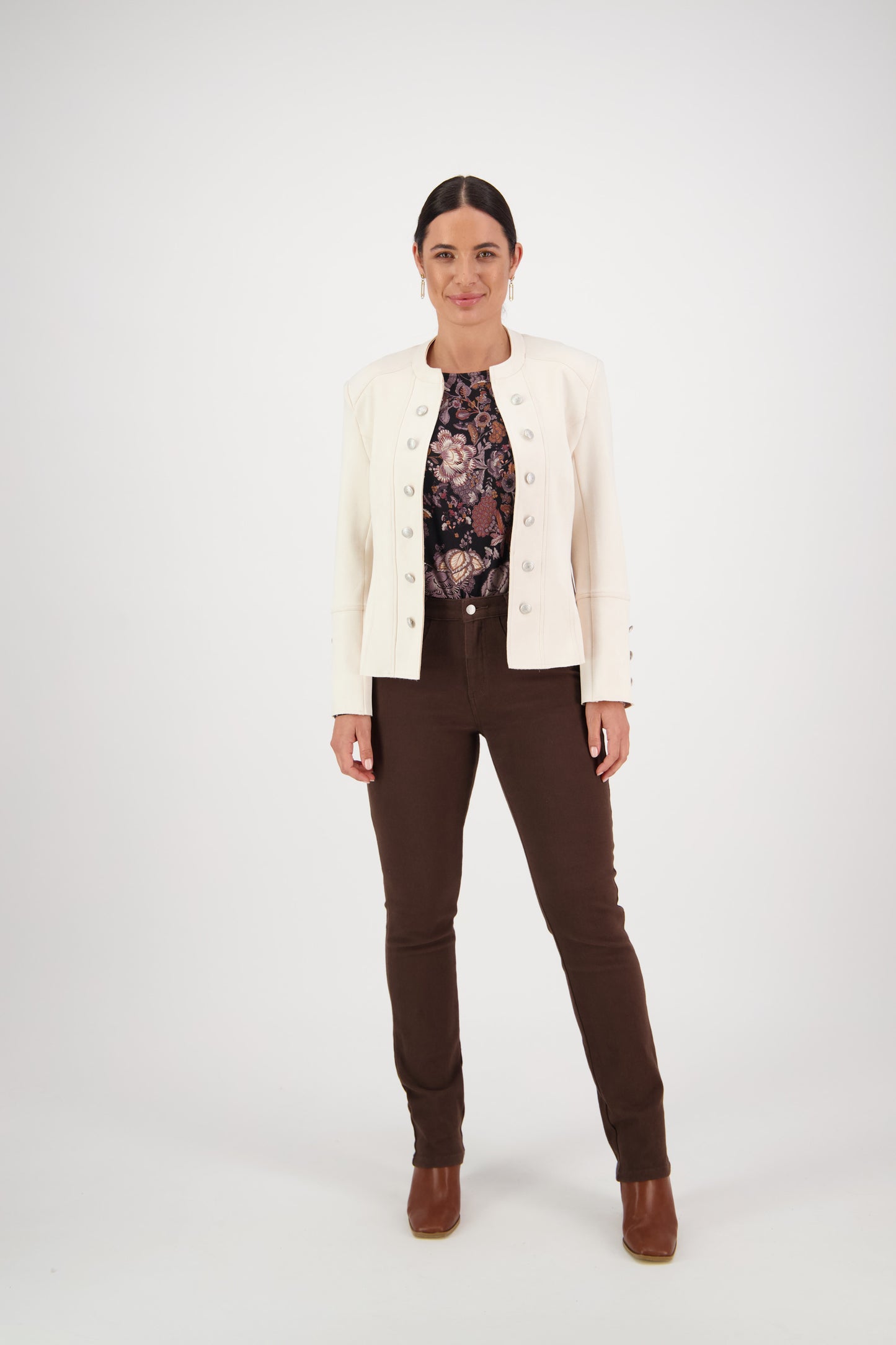 2078 Ivory - Military Style Jacket with Button Front Detail - Vassalli