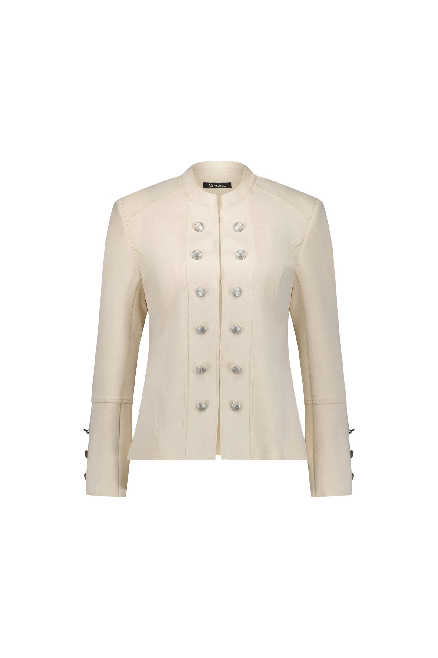 2078 Ivory - Military Style Jacket with Button Front Detail - Vassalli