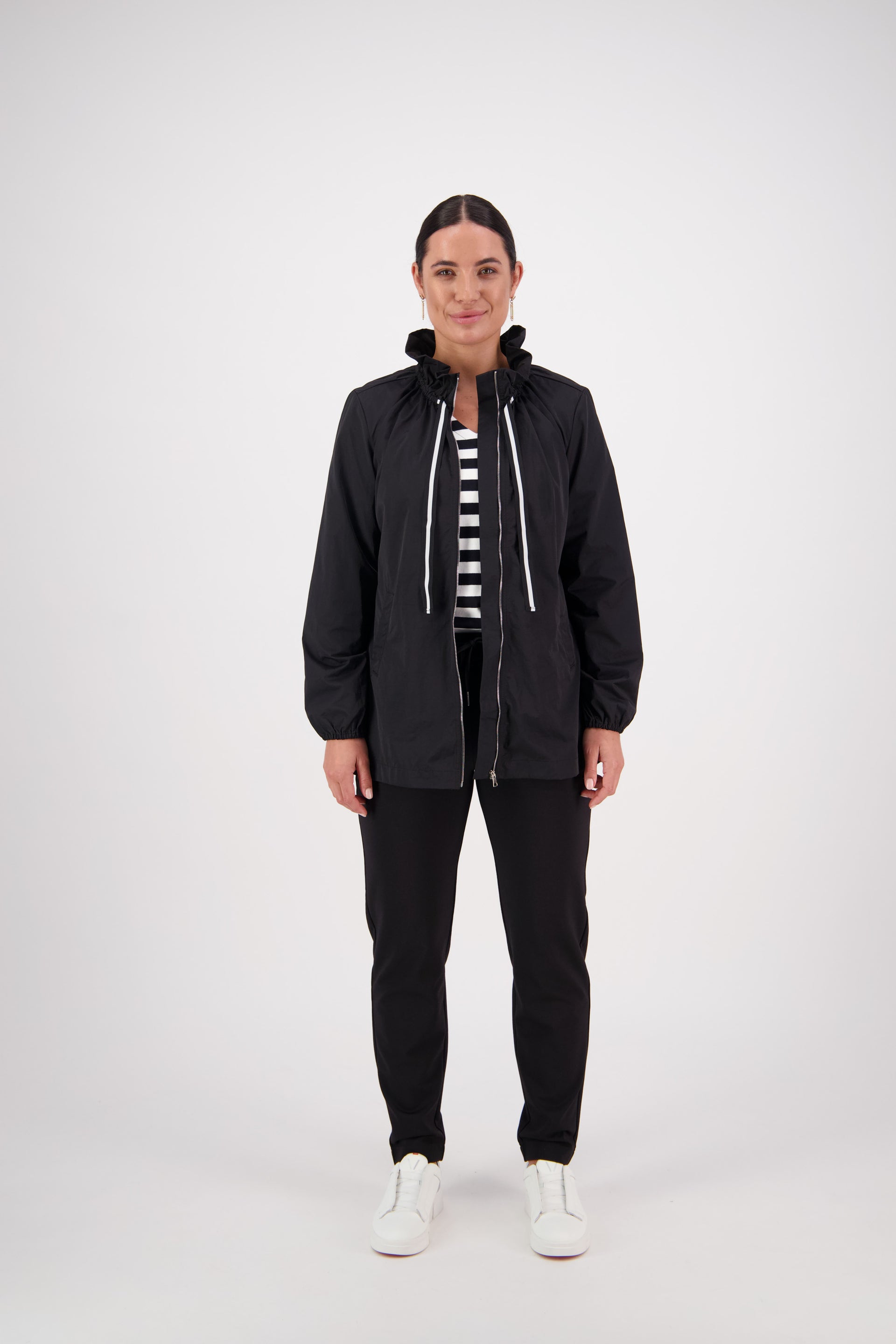 2082 Black - Elastic Neckline Jacket with Contrast Trims - Vassalli