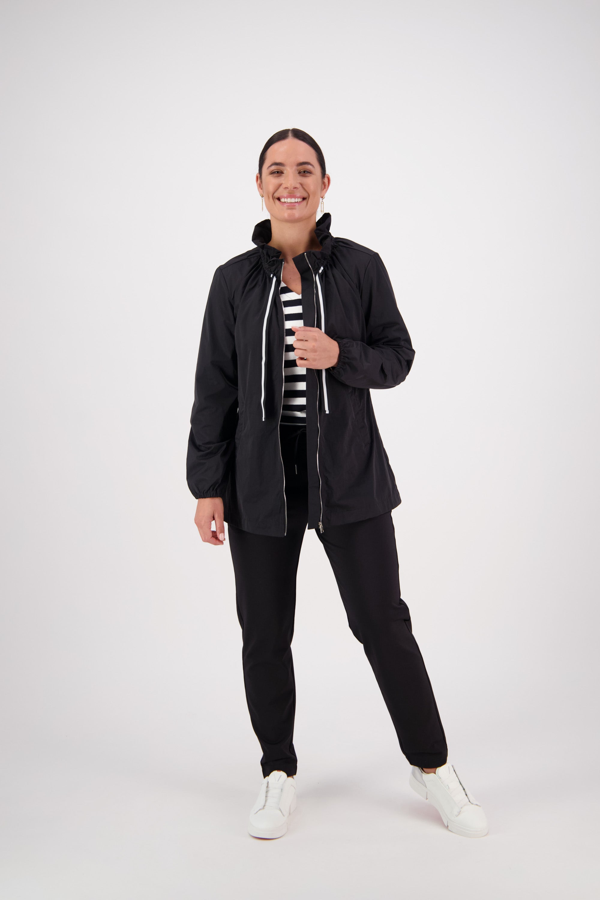2082 Black - Elastic Neckline Jacket with Contrast Trims - Vassalli