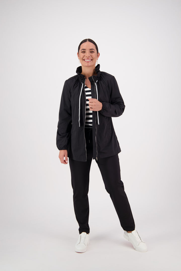 2082 Black - Elastic Neckline Jacket with Contrast Trims - Vassalli