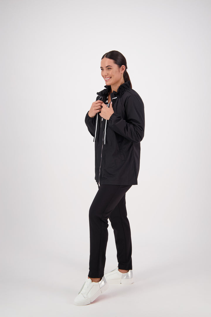2082 Black - Elastic Neckline Jacket with Contrast Trims - Vassalli