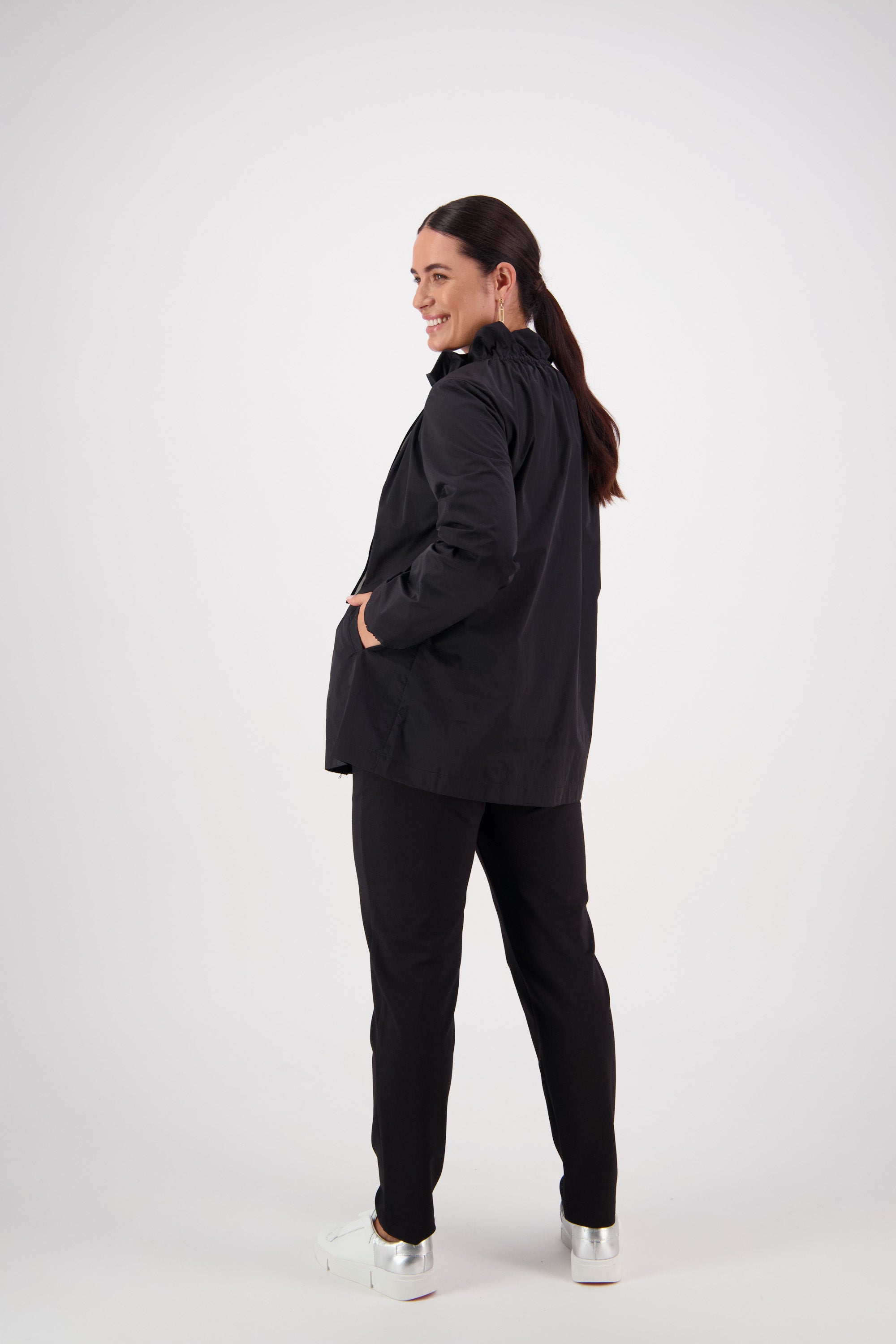 2082 Black - Elastic Neckline Jacket with Contrast Trims - Vassalli