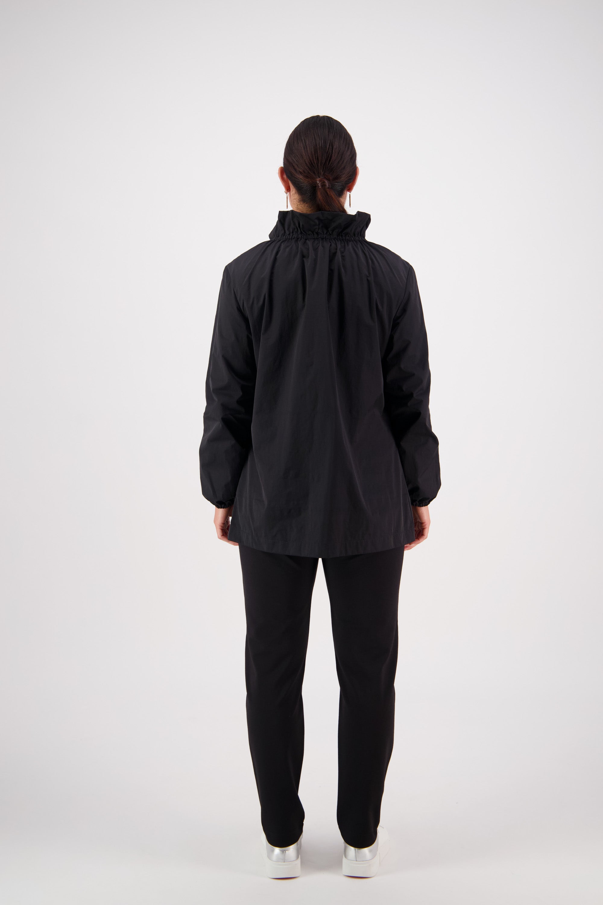 2082 Black - Elastic Neckline Jacket with Contrast Trims - Vassalli