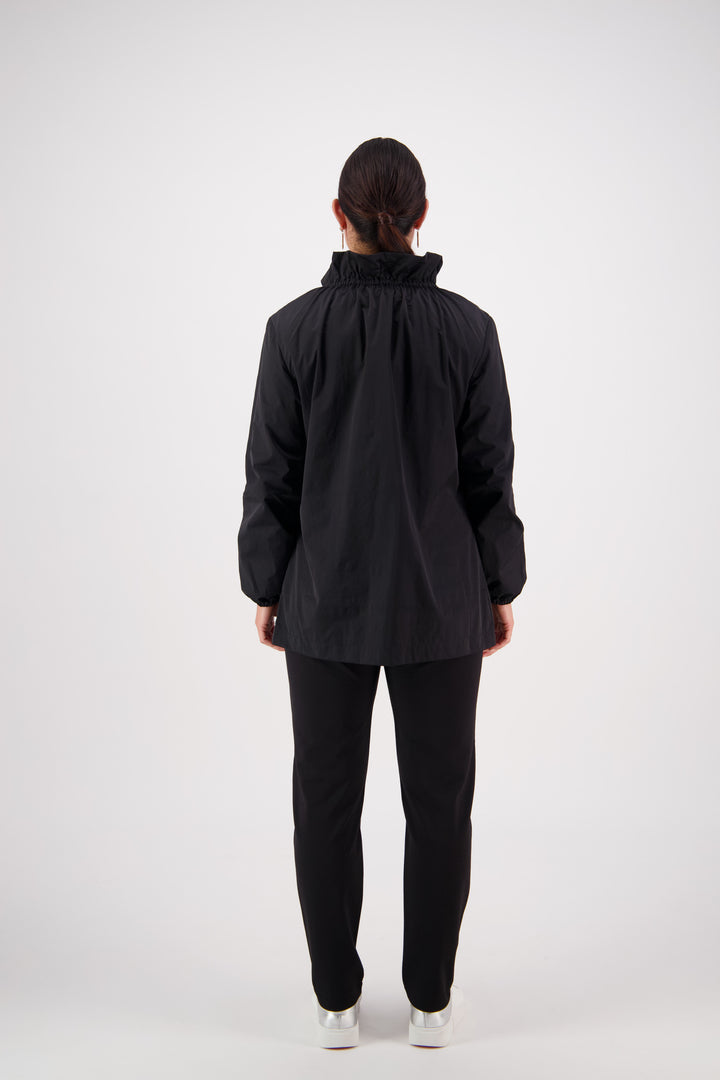 2082 Black - Elastic Neckline Jacket with Contrast Trims - Vassalli