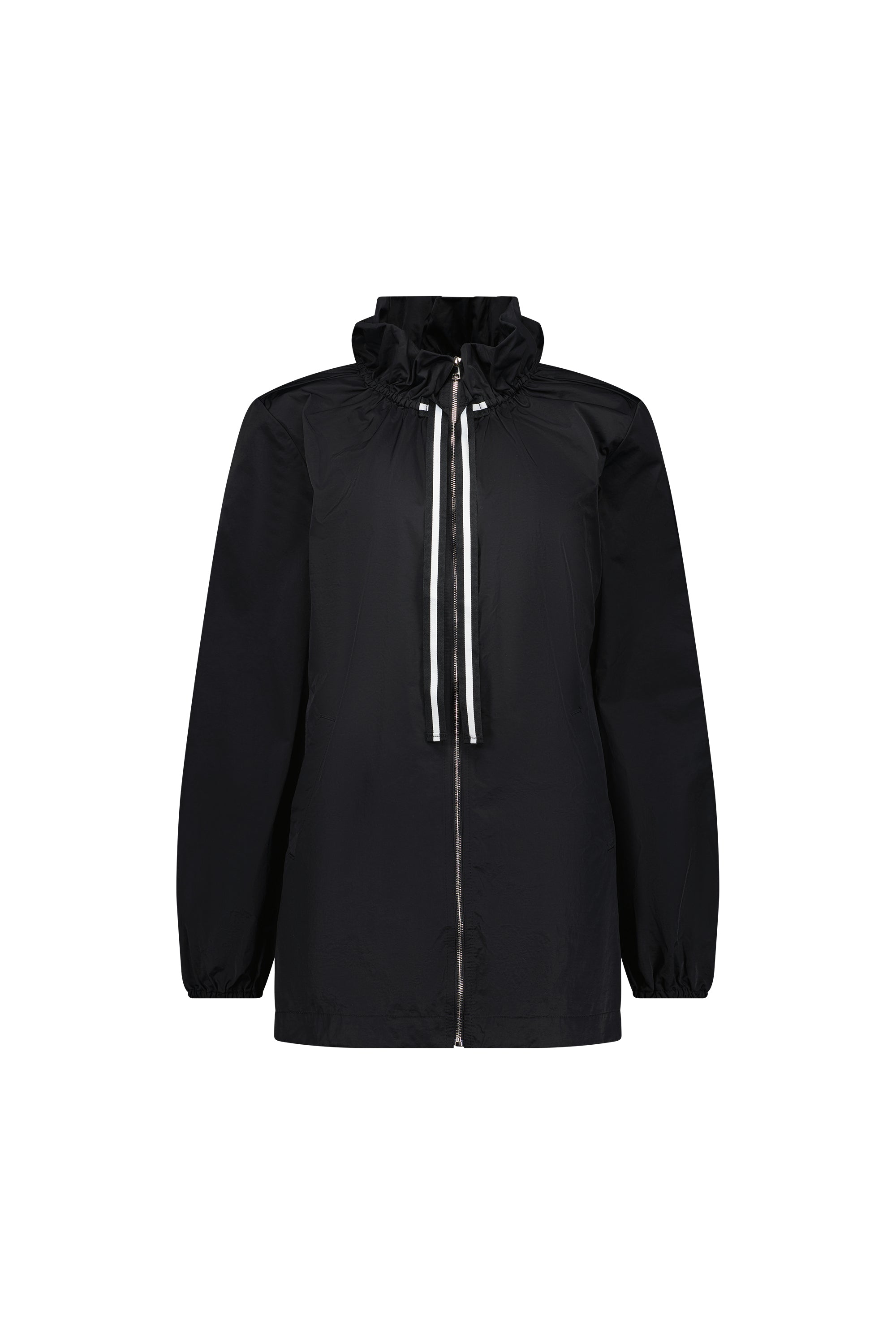 2082 Black - Elastic Neckline Jacket with Contrast Trims - Vassalli