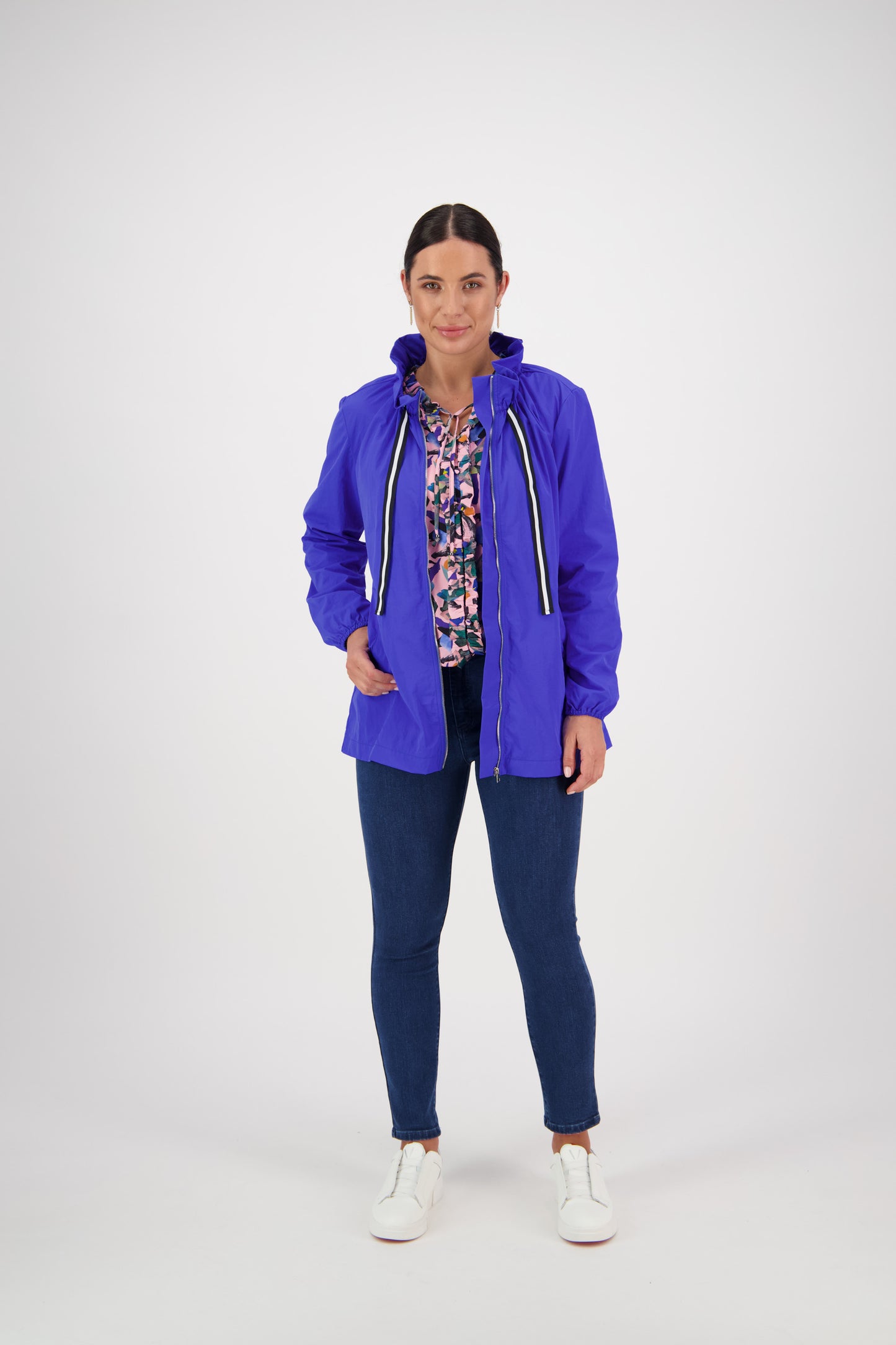 2082 Royal Blue - Elastic Neckline Jacket with Contrast Trims - Vassalli