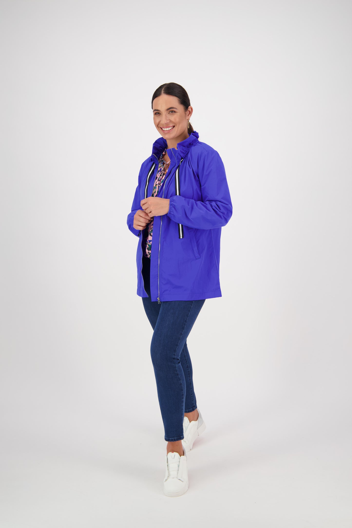 2082 Royal Blue - Elastic Neckline Jacket with Contrast Trims - Vassalli