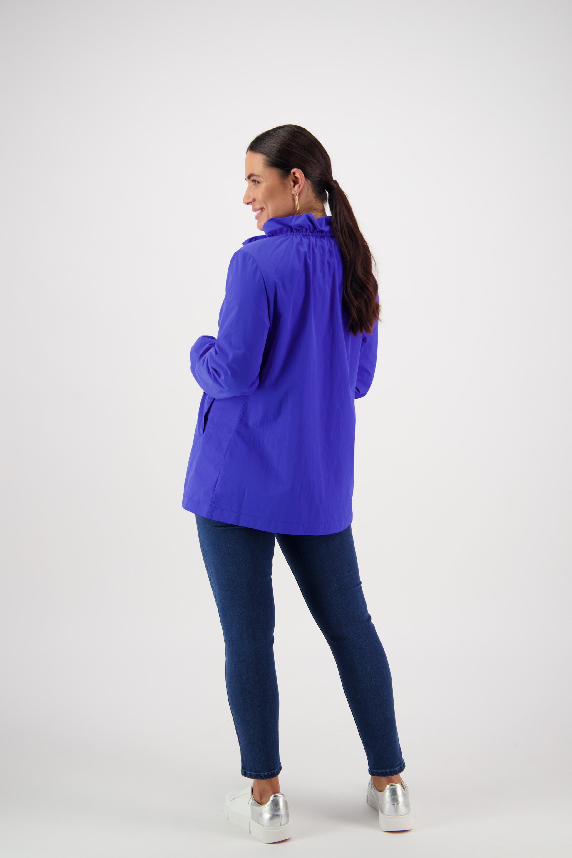2082 Royal Blue - Elastic Neckline Jacket with Contrast Trims - Vassalli