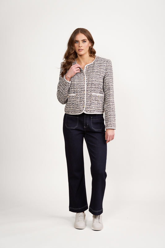 2083 Galaxy - Collarless Short Jacket with Trim detail - Vassalli