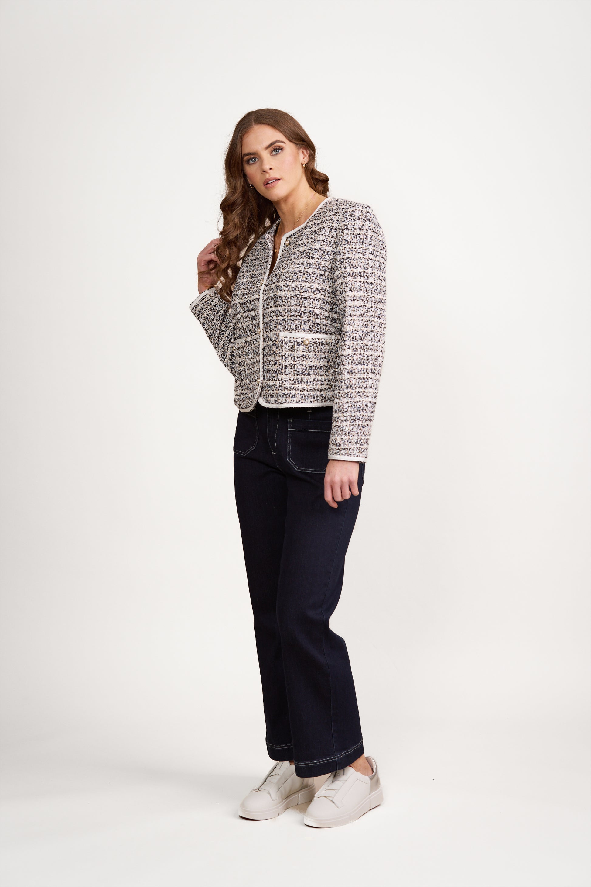 2083 Galaxy - Collarless Short Jacket with Trim detail - Vassalli