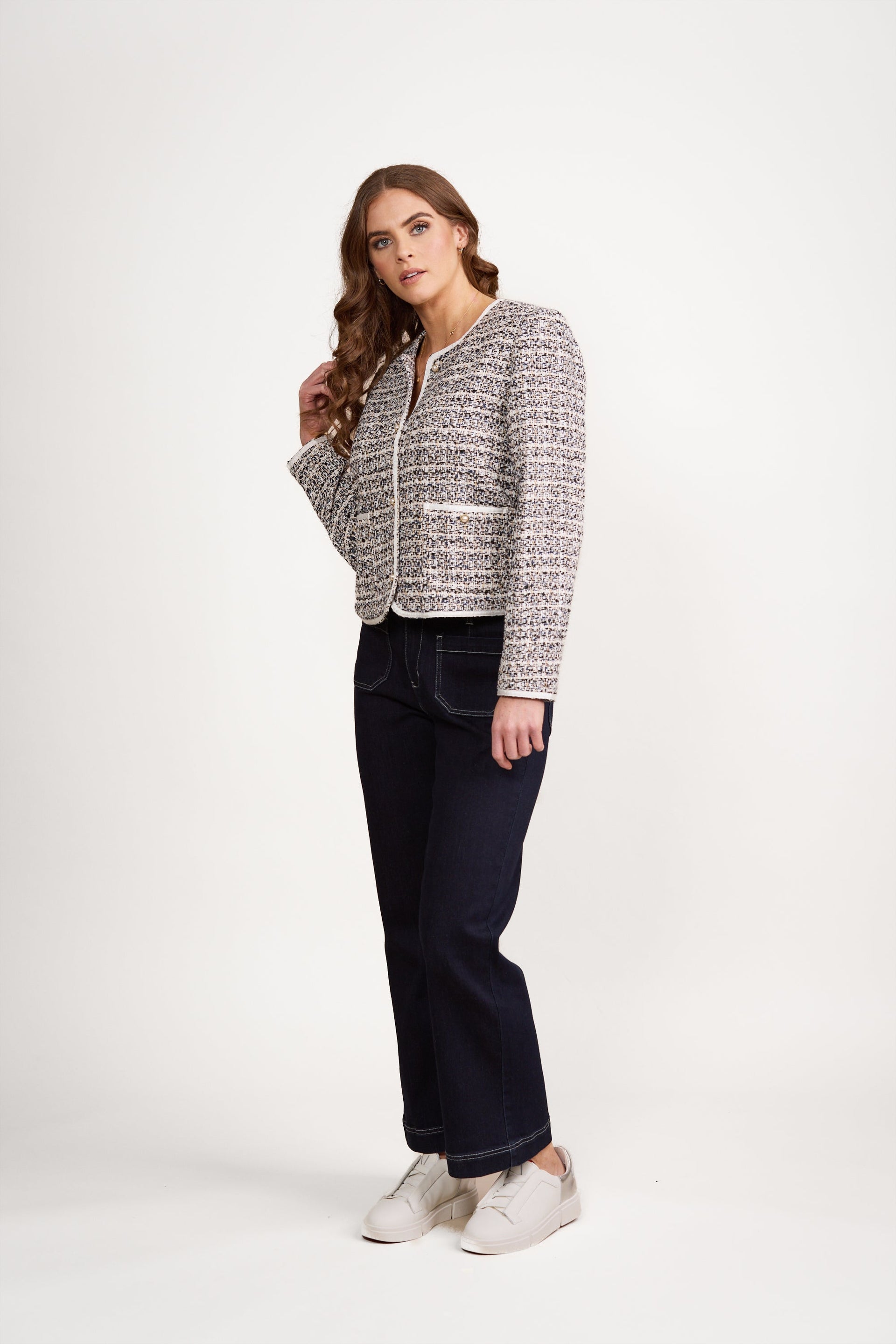 2083 Galaxy - Collarless Short Jacket with Trim detail - Vassalli