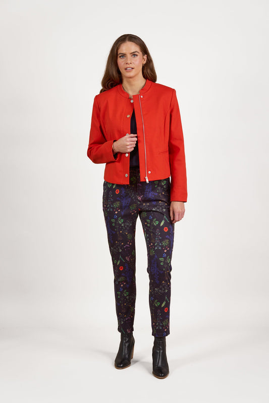 2084 Blood Orange - Collarless Short Jacket with Concealed Zip - Vassalli