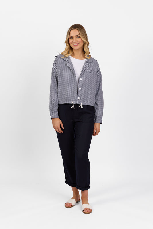 2086 Ink Check - Wide Collar Lined Lightweight Jacket with Drawcord Hem - Vassalli