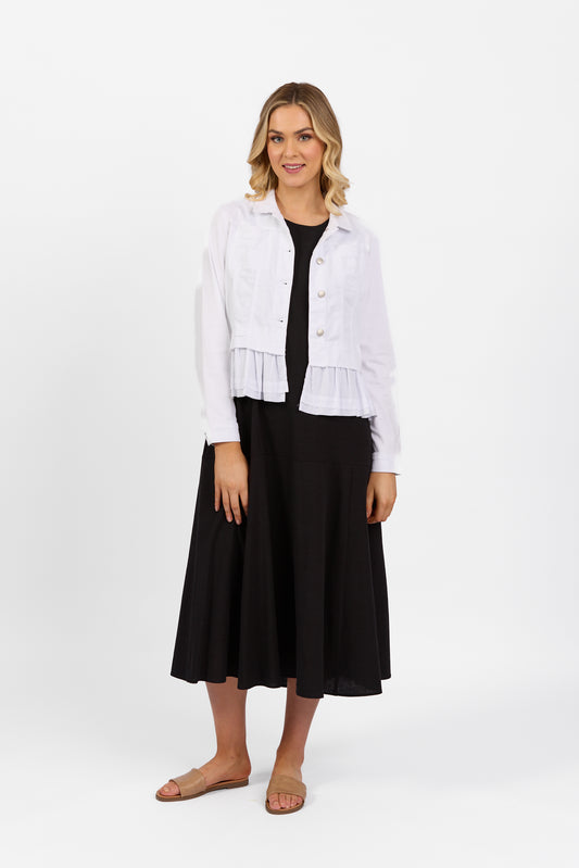 2091 White - Denim Jacket with Cotton Frill Hem - Vassalli