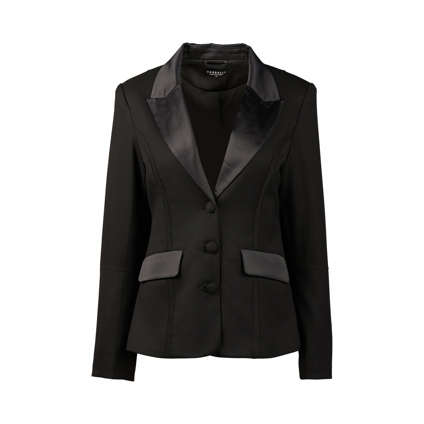 2094W Black Satin - Classic Blazer with Satin Trim Detail - Vassalli