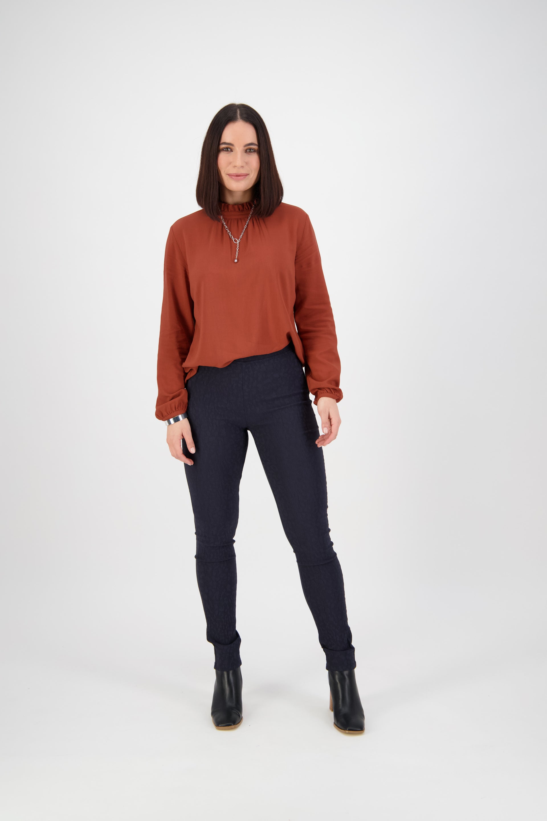 230AF Navy - Skinny Leg Full Length Embossed Pull-On - Vassalli