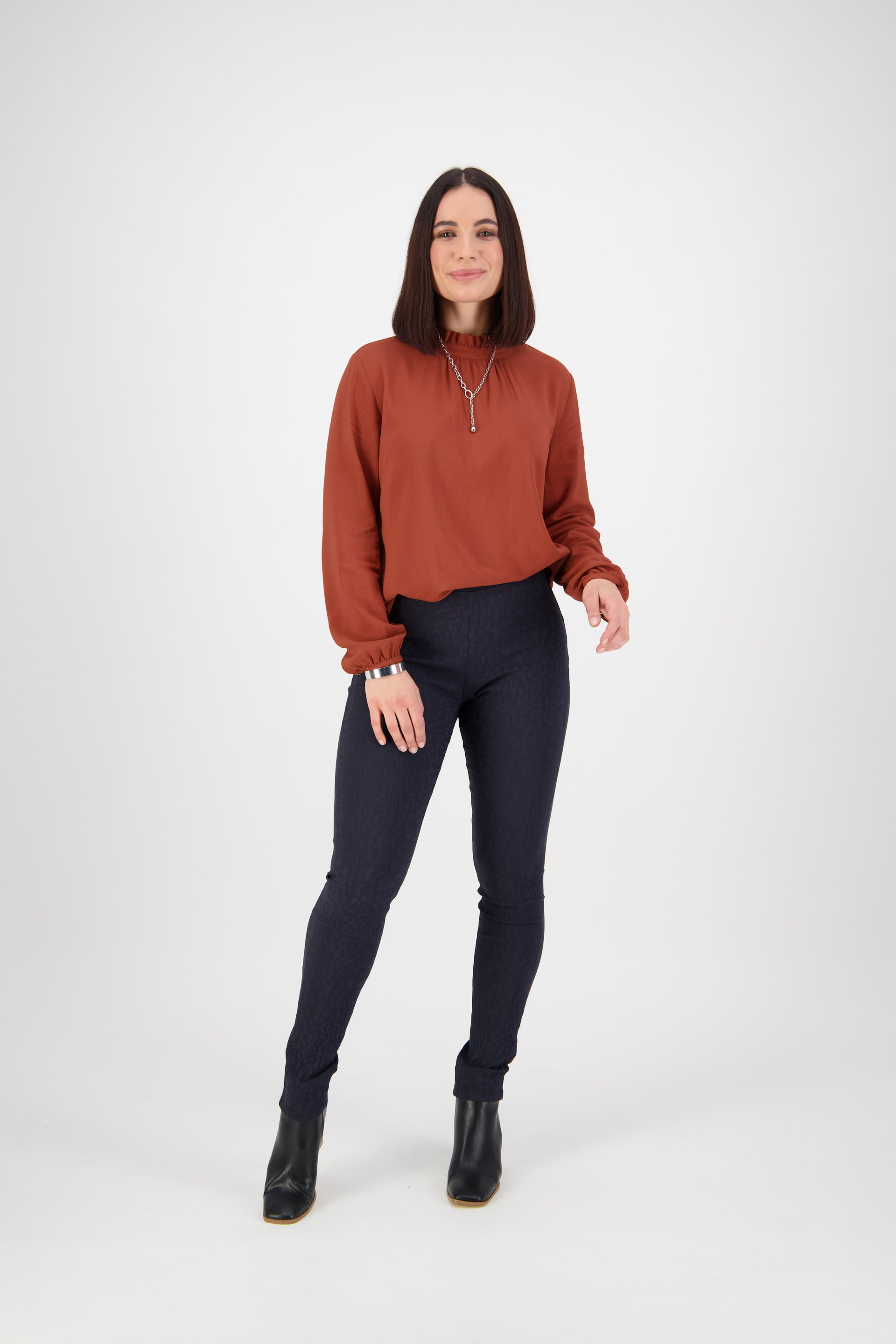 230AF Navy - Skinny Leg Full Length Embossed Pull-On - Vassalli