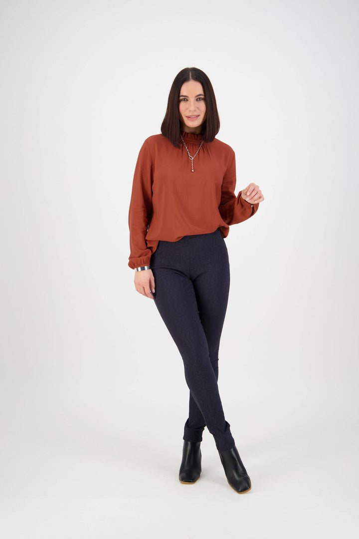 230AF Navy - Skinny Leg Full Length Embossed Pull-On - Vassalli