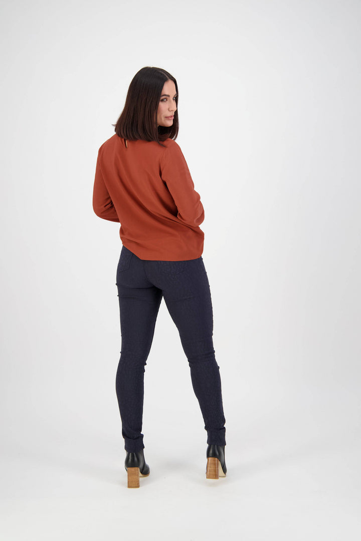 230AF Navy - Skinny Leg Full Length Embossed Pull-On - Vassalli