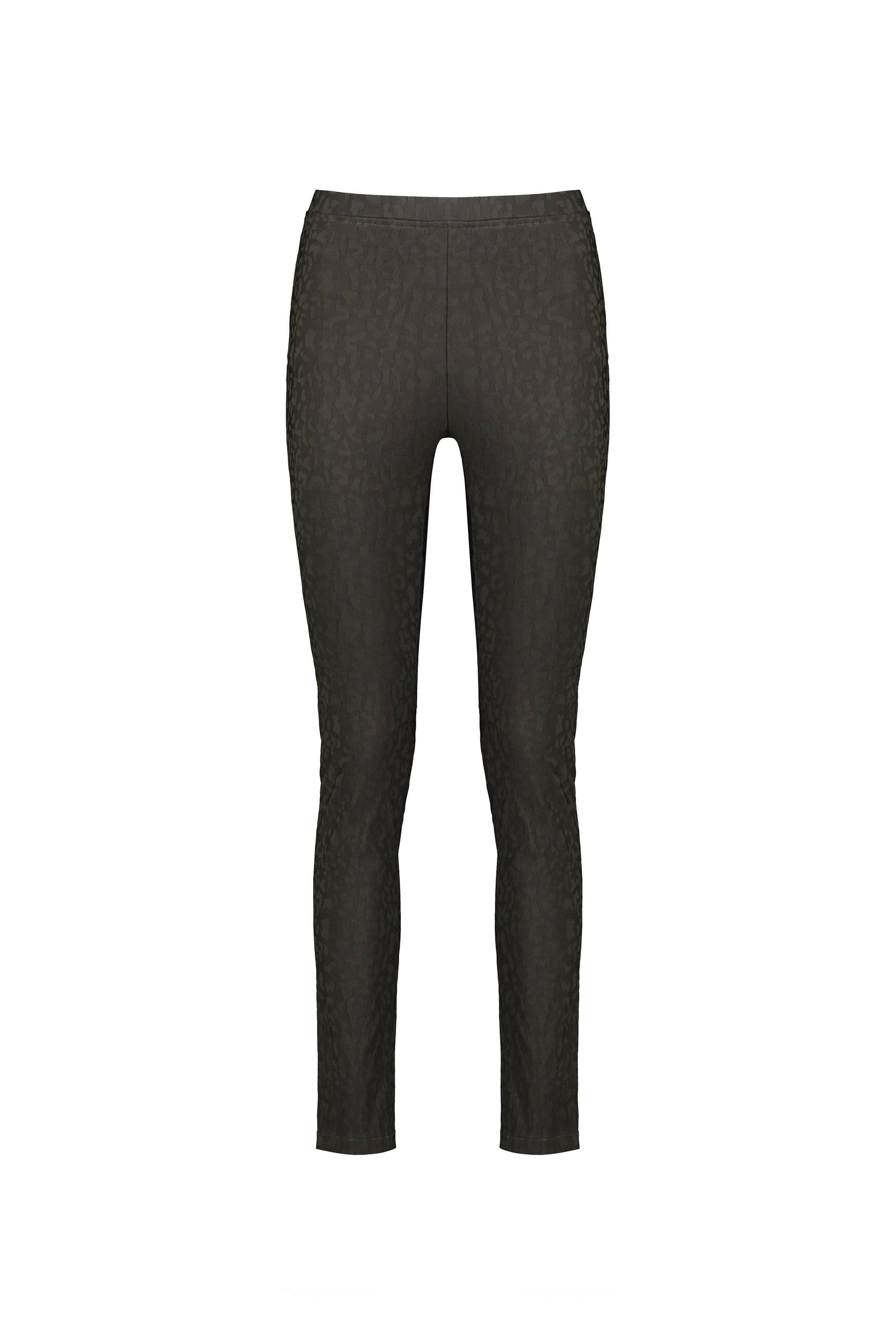 The Vassalli Origin Pull On - Olive pants feature a skinny leg fit, dark olive stretch fabric with a subtle textured pattern, and an embossed pull-on style, shown on a plain white background.