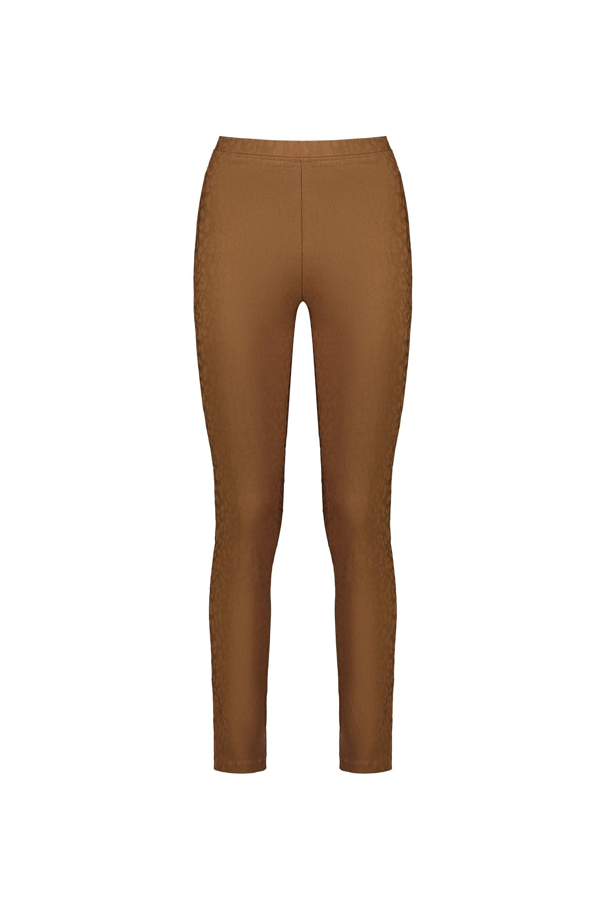 The Vassalli Origin Pull On - Spice are brown high-waisted, full-length leggings with a skinny fit, crafted from stretch fabric and shown against a plain white background.