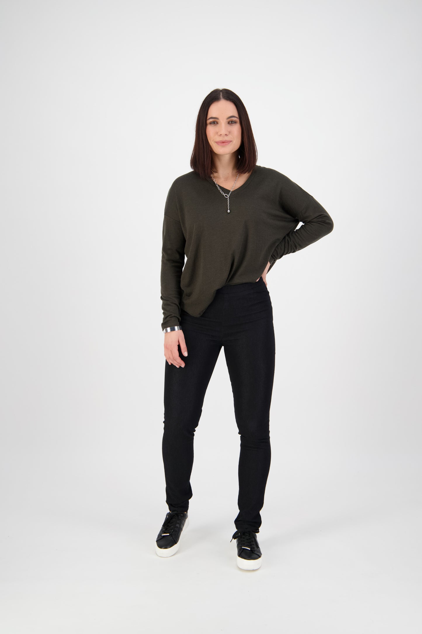 230 Black Denim - Skinny Leg Full Length Denim Pull-On - Vassalli