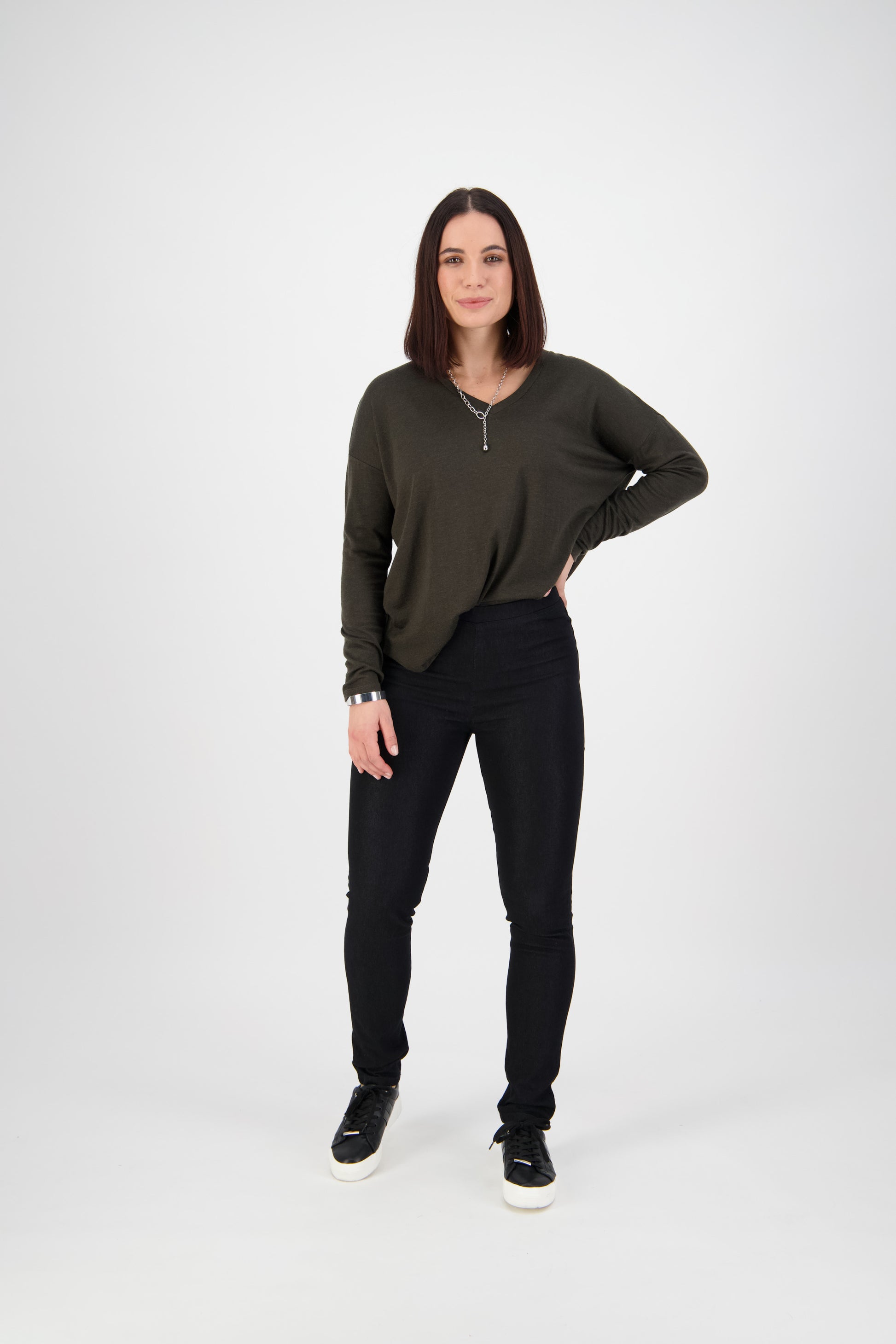 230 Black Denim - Skinny Leg Full Length Denim Pull-On - Vassalli